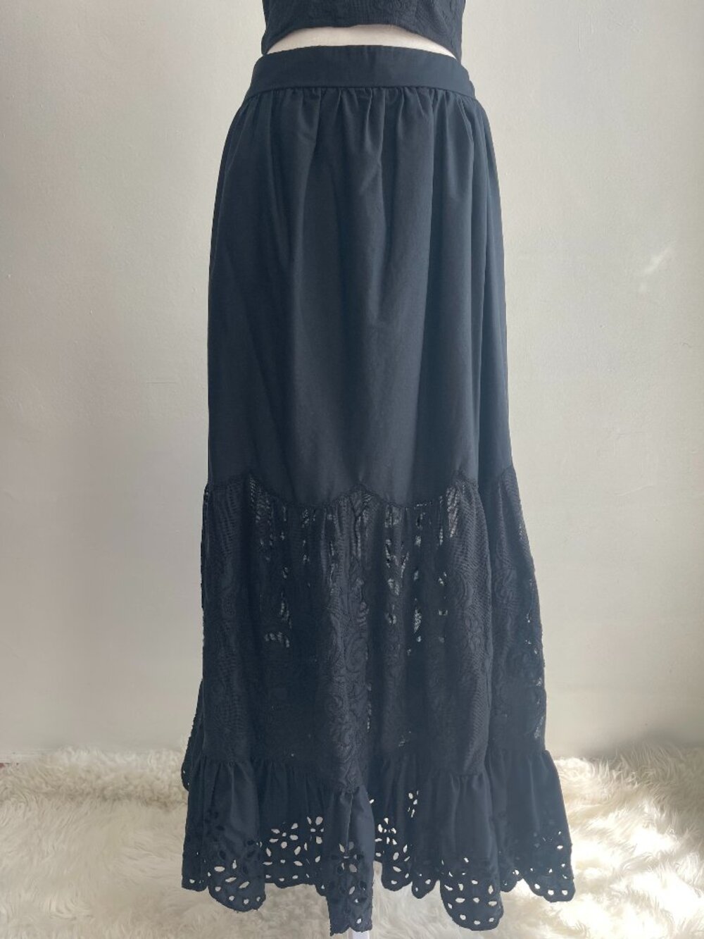 Abercrombie & Fitch Black Maxi Skirt Floral Embroidery